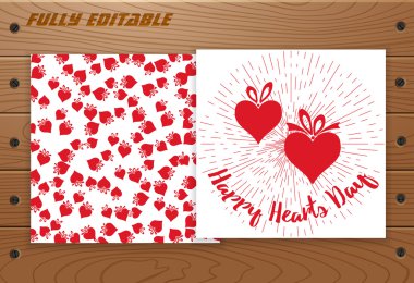 Valentines Day card on wooden table.