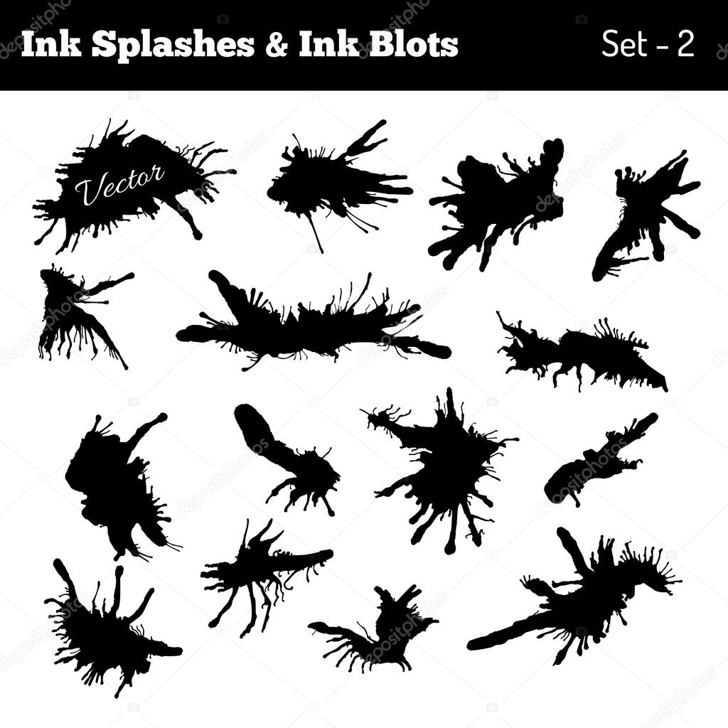 Black ink blots and splashes