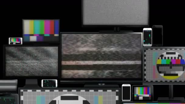 Muchos tipos diferentes de pantallas sin señal — Vídeo de stock