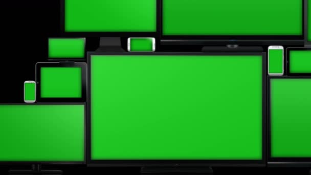Många olika typer av skärmar med grön skärm — Stockvideo