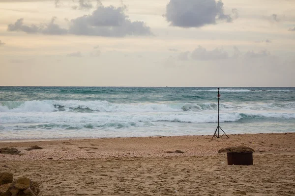 360 degrees video cameras system in filmed production in Palmahim beach in Israel at sunset