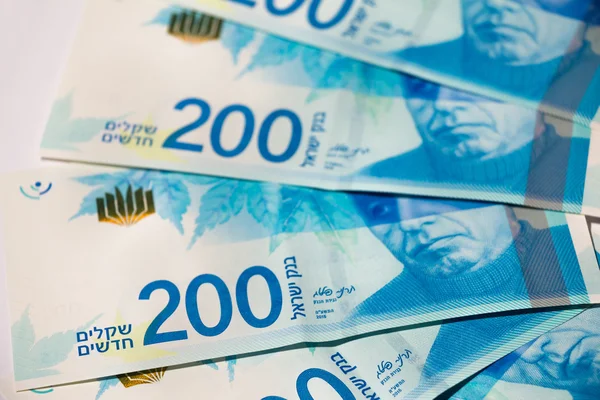 Stos bonów pieniężnych Izraela z 200 szekla - widok z góry — Zdjęcie stockowe
