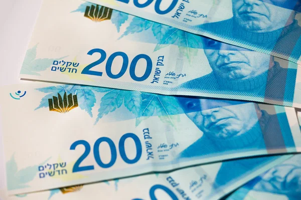 Stos bonów pieniężnych Izraela z 200 szekla - widok z góry — Zdjęcie stockowe