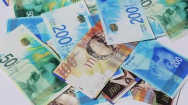 İsrail Şekeli para faturaları - üstten görünüm çeşitli döndürme