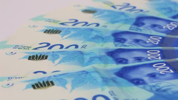 Contas de dinheiro israelitas rotativas de 200 shekel — Vídeo de Stock