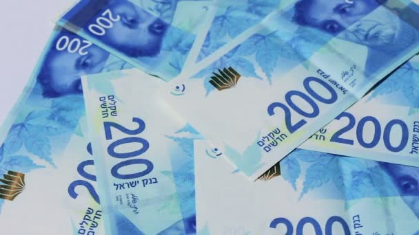 Contas de dinheiro israelitas rotativas de 200 shekel - loop sem costura — Vídeo de Stock