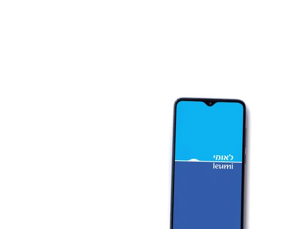 Lod Izrael Lipca 2020 Ekran Startowy Aplikacji Bank Leumi Logo — Zdjęcie stockowe