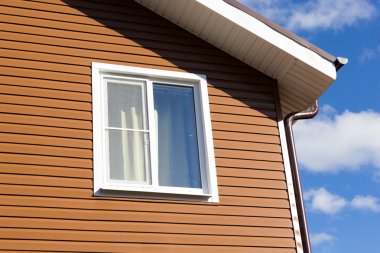 kahverengi vinil siding duvarına penceresinde