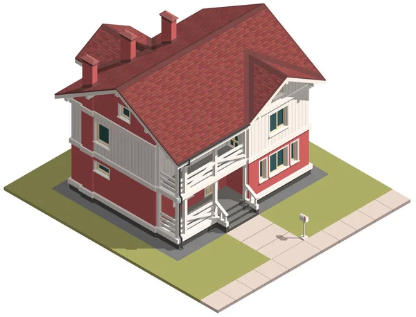 Izometria Casei Familiei Hyper Detaliază Priveliștea Izometrică Casei Obiect Pentru — Vector de stoc