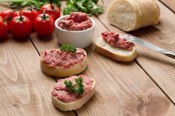 French baguette with homemade pate — Stock Photo, Image