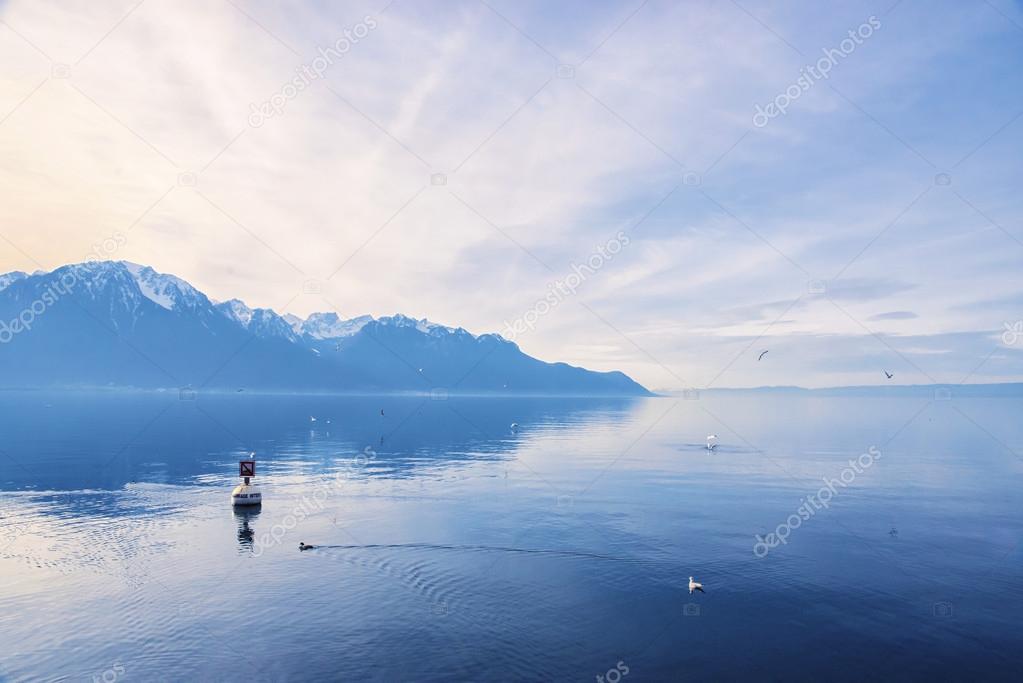 Swiss Alps Looking Over Lake Geneva in Montreux, Switzerland