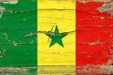 Senegal 'in 3 boyutlu bayrağı eski bir ahşap duvarda.