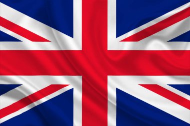 Kırışık kumaş üzerinde 3 boyutlu Birleşik Krallık Bayrağı.