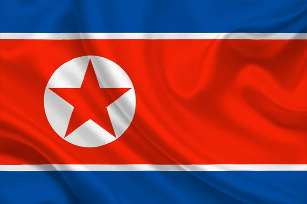 3D Flag of North Korea on wrinkled fabric.