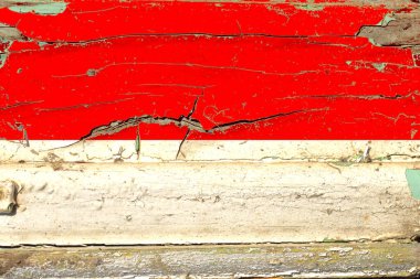 Eski ahşap bir arka planda 3 boyutlu Endonezya Bayrağı.