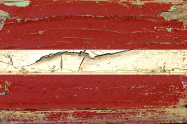 Eski ahşap bir arka planda 3 boyutlu Letonya Bayrağı.