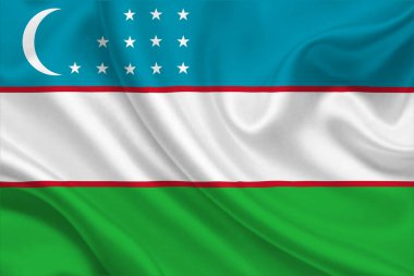 Kırışık kumaş üzerinde 3 Boyutlu Özbekistan Bayrağı.