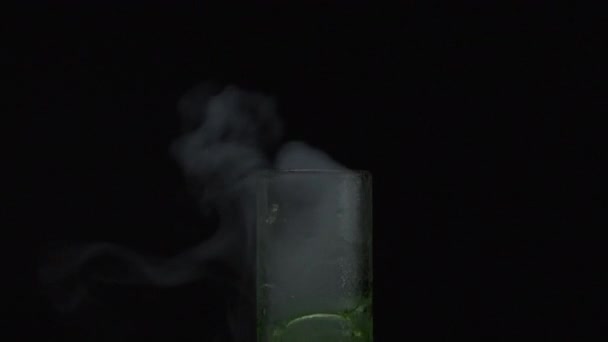 Steam Smoke Dry Ice Test Tube Black Background Abstract — Stock Video