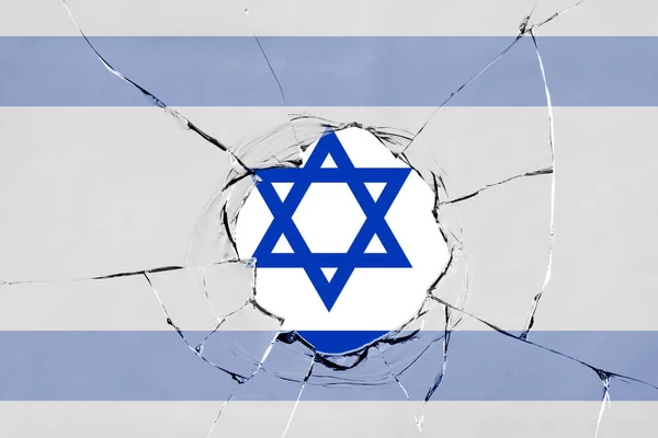 Drapeau Israël Sur Une Rupture Verre — Photo