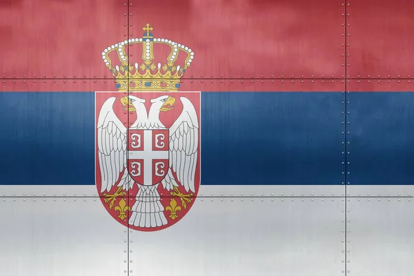 Flagga Serbien Metallvägg Bakgrund — Stockfoto