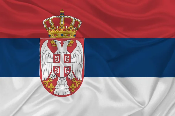 Flagga Serbien Rynkig Tyg — Stockfoto