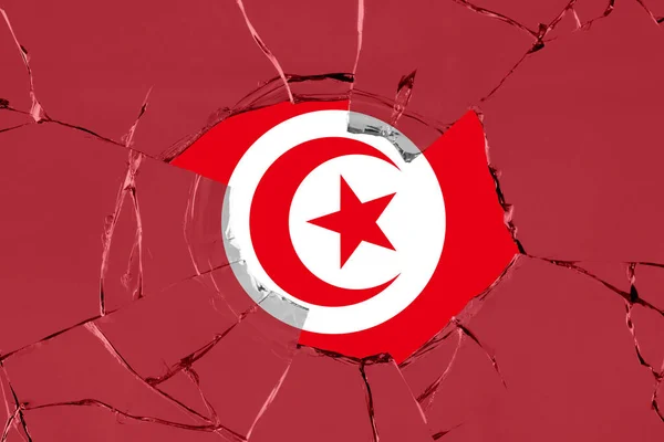 Flagga Tunisien Ett Glas Brott — Stockfoto