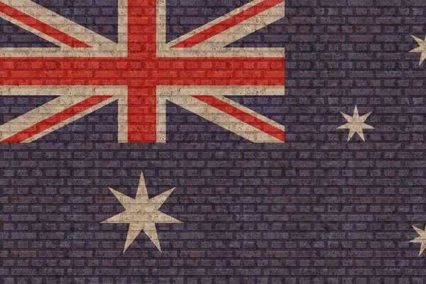 旧砖墙背景上的澳大利亚3D国旗 — 图库照片