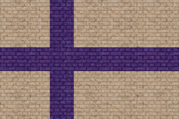 旧砖墙背景上的芬兰3D国旗 — 图库照片