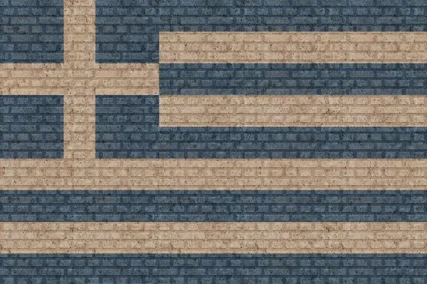 旧砖墙背景上的希腊3D国旗 — 图库照片