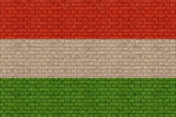 旧砖墙背景上的匈牙利3D国旗 — 图库照片