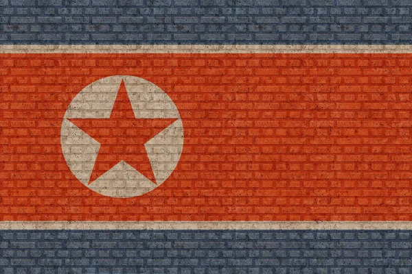 Kuzey Kore Nin Bayrağı Eski Tuğla Duvar Arka Planında — Stok fotoğraf