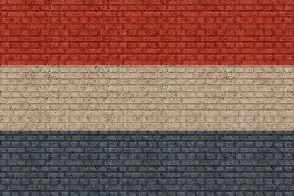 Flagga Nederländerna Gamla Tegelvägg Bakgrund — Stockfoto