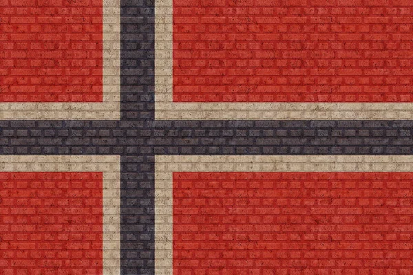 Vlag Van Noorwegen Een Oude Bakstenen Muurachtergrond — Stockfoto