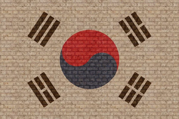 Bandeira Coreia Sul Fundo Parede Tijolo Velho — Fotografia de Stock
