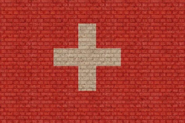 Vlajka Švýcarska Staré Cihlové Zdi Pozadí — Stock fotografie