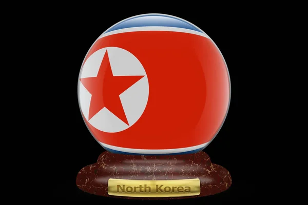 Bandeira Coreia Norte Fundo Globo Neve — Fotografia de Stock