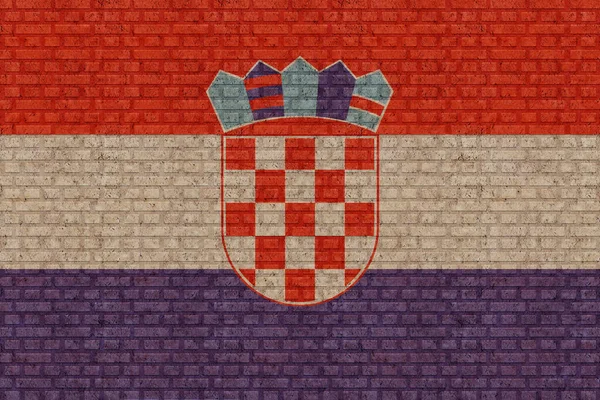 Flagga Kroatien Gammal Tegelvägg Bakgrund — Stockfoto