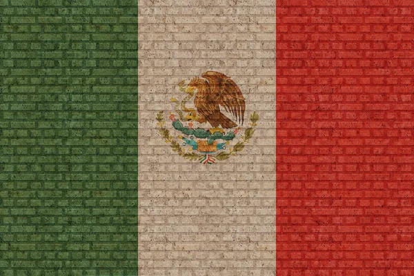 Bandera México Sobre Viejo Fondo Pared Ladrillo — Foto de Stock