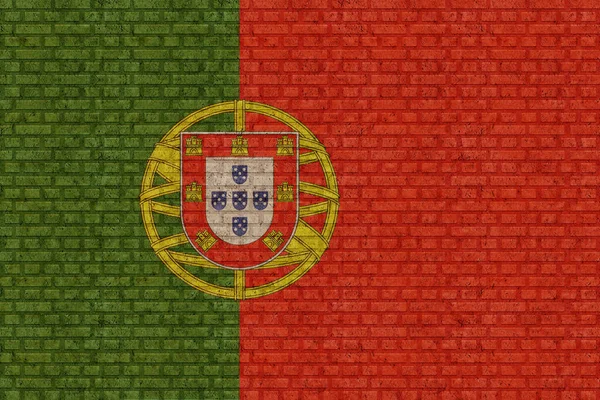 旧砖墙背景上的葡萄牙3D国旗 — 图库照片