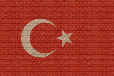 Eski tuğla duvar zemininde 3 Boyutlu Türkiye Bayrağı.