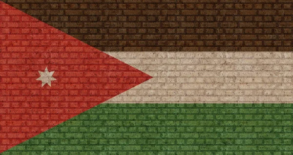 Flagga Jordanien Gammal Tegelvägg Bakgrund — Stockfoto