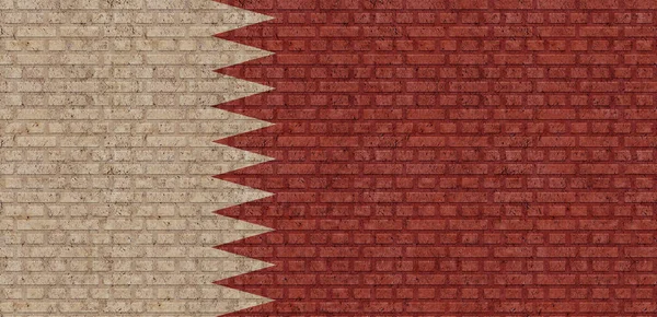 旧砖墙背景上的卡塔尔3D国旗 — 图库照片