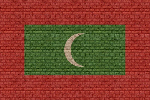 Boyutlu Maldivler Bayrağı Eski Bir Tuğla Duvar Zemininde — Stok fotoğraf