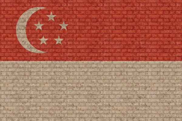 Zászló Szingapúr Egy Régi Téglafal Háttér — Stock Fotó