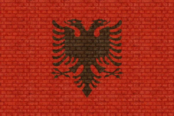 Zászló Albánia Egy Régi Téglafal Háttér — Stock Fotó