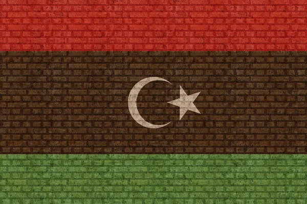 Eski Tuğla Duvar Arka Planında Libya Nın Bayrağı — Stok fotoğraf