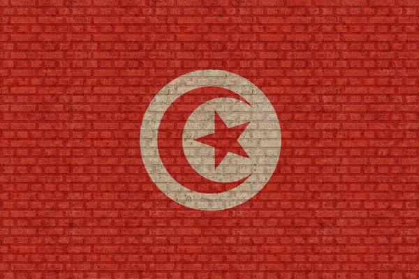 Flagga Tunisien Gammal Tegelvägg Bakgrund — Stockfoto