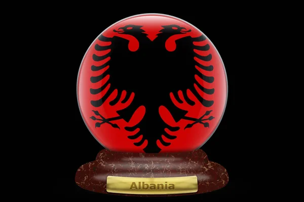 Flagge Albaniens Auf Einem Schneekugelhintergrund — Stockfoto