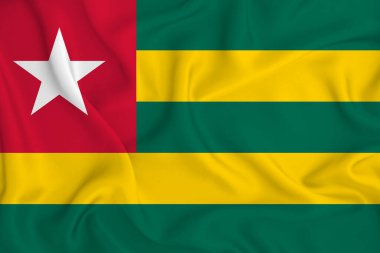 Üç boyutlu Togo bayrağı kırışık kumaş üzerinde.