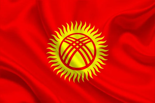 Flagge Kirgisistans Auf Einem Zerknitterten Stoff — Stockfoto